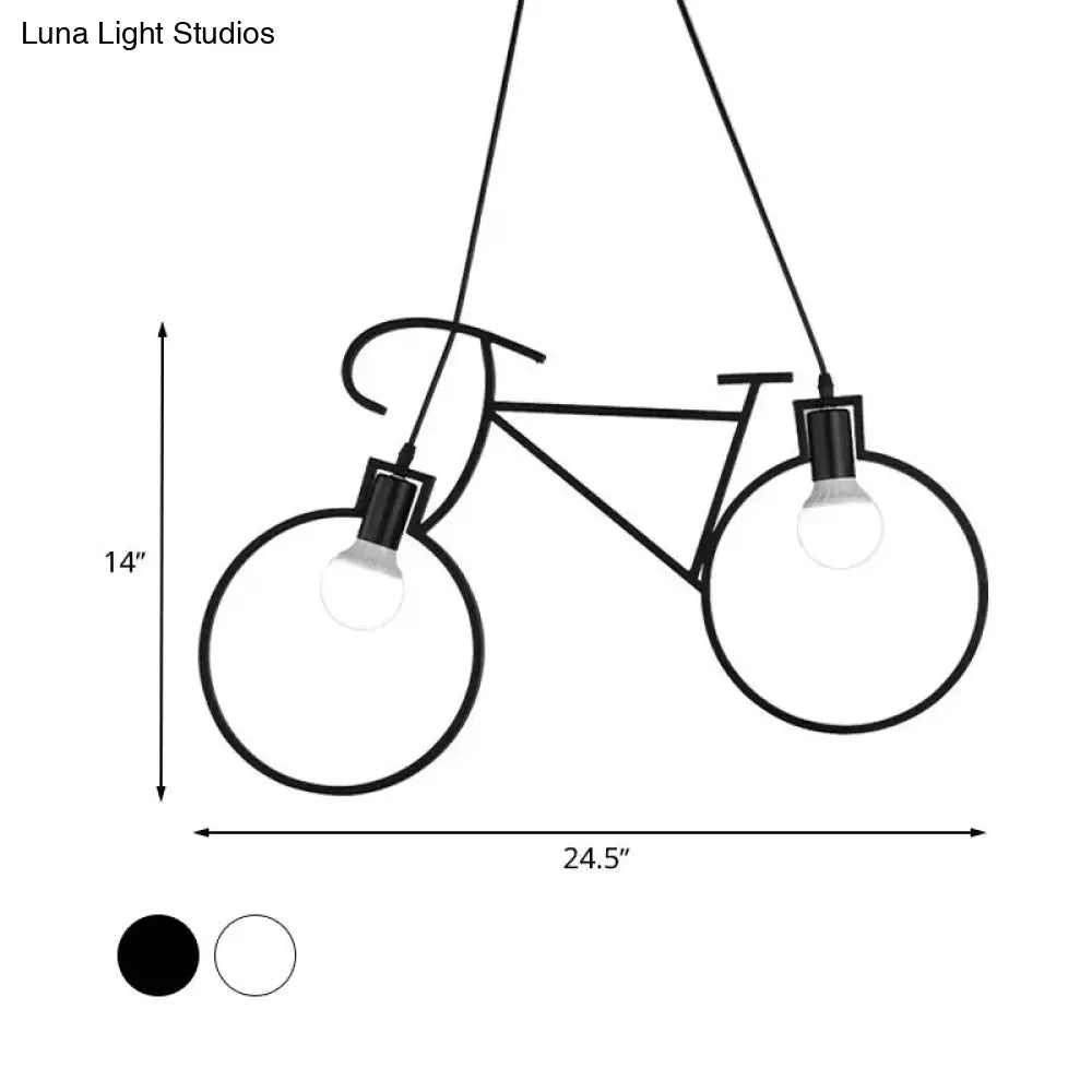 Industrial Style Metal Pendant Light Fixture With Bicycle Design - Black/White Indoor Hanging Lamp