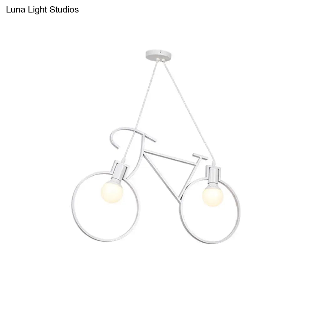 Industrial Style Metal Bicycle Pendant Light Fixture - 2 Bulbs Black/White Indoor Hanging Lamp With