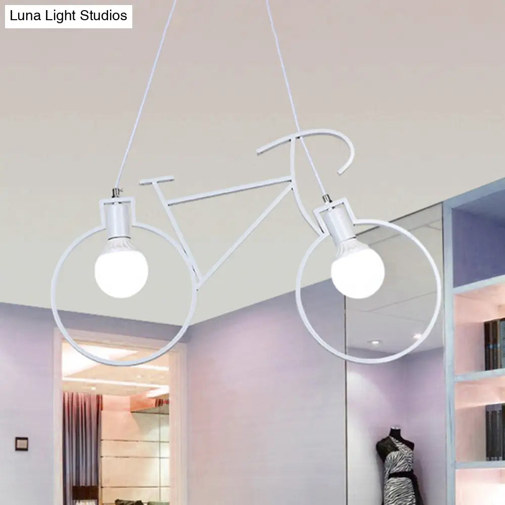 Industrial Style Metal Pendant Light Fixture With Bicycle Design - Black/White Indoor Hanging Lamp