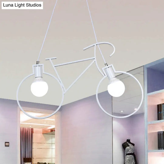 Industrial Style Metal Pendant Light Fixture With Bicycle Design - Black/White Indoor Hanging Lamp