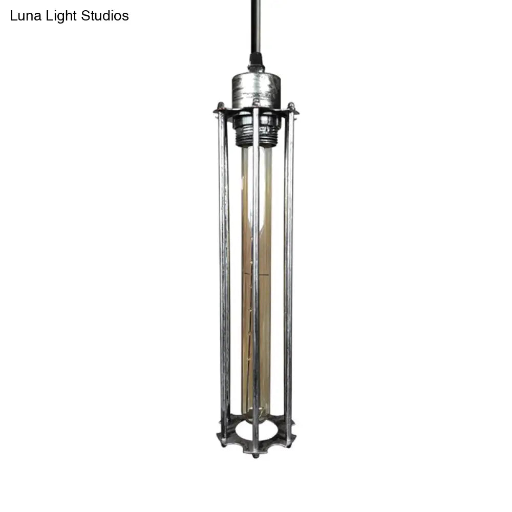Industrial Style Metal Tube Cage Hanging Light - 1-Light Pendant Lighting For Dining Table