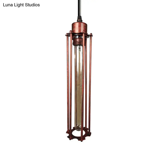 Industrial Style Metal Cage Pendant Light With Adjustable Cord - Antique Brass/Aged Silver Finish