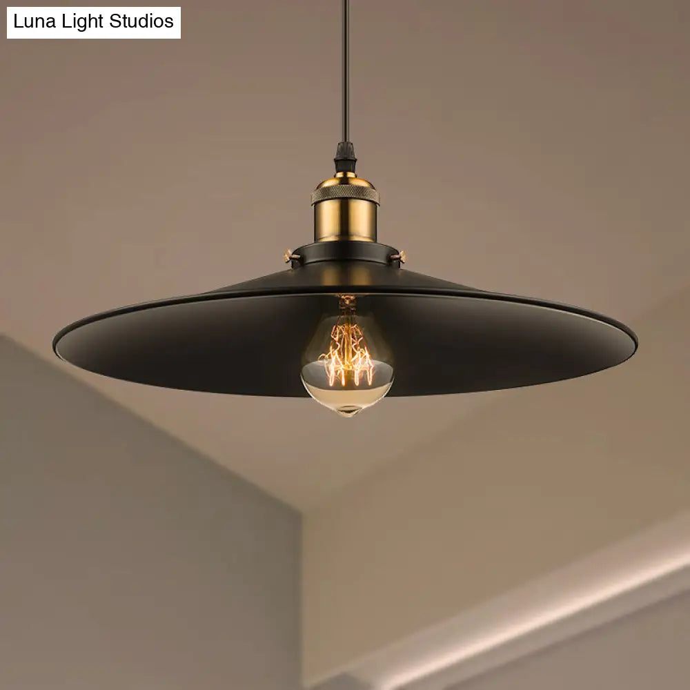 Industrial Style Metal Conic Ceiling Pendant With 1 Light In Brass/Weathered Brass