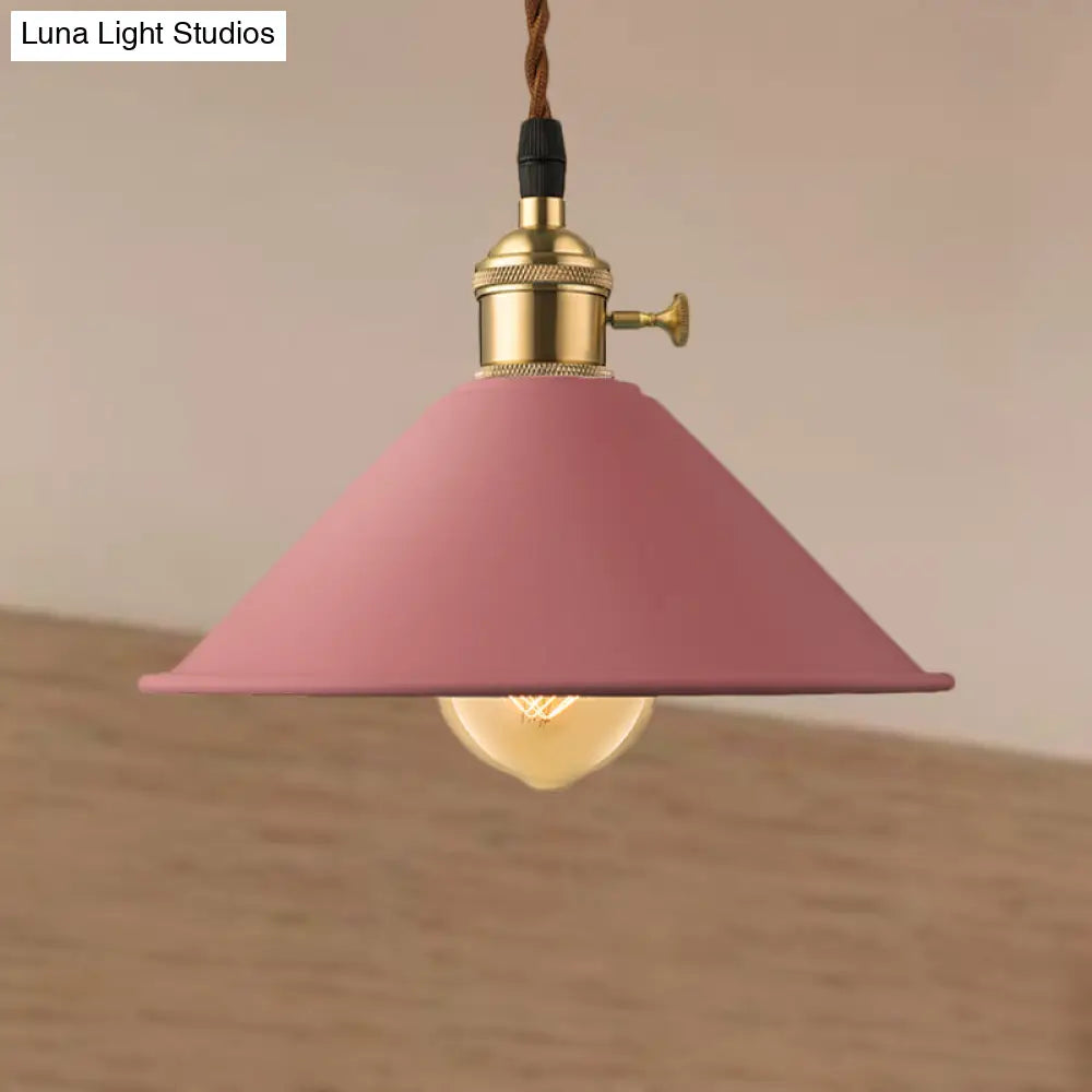 Industrial Style Metal Conic Shade Dining Room Ceiling Light Fixture - 1 Gray/White/Pink Pendant