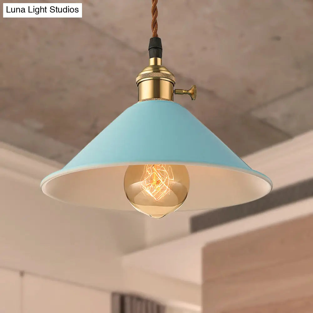 Industrial Style Metal Conic Shade Dining Room Ceiling Light Fixture - 1 Gray/White/Pink Pendant