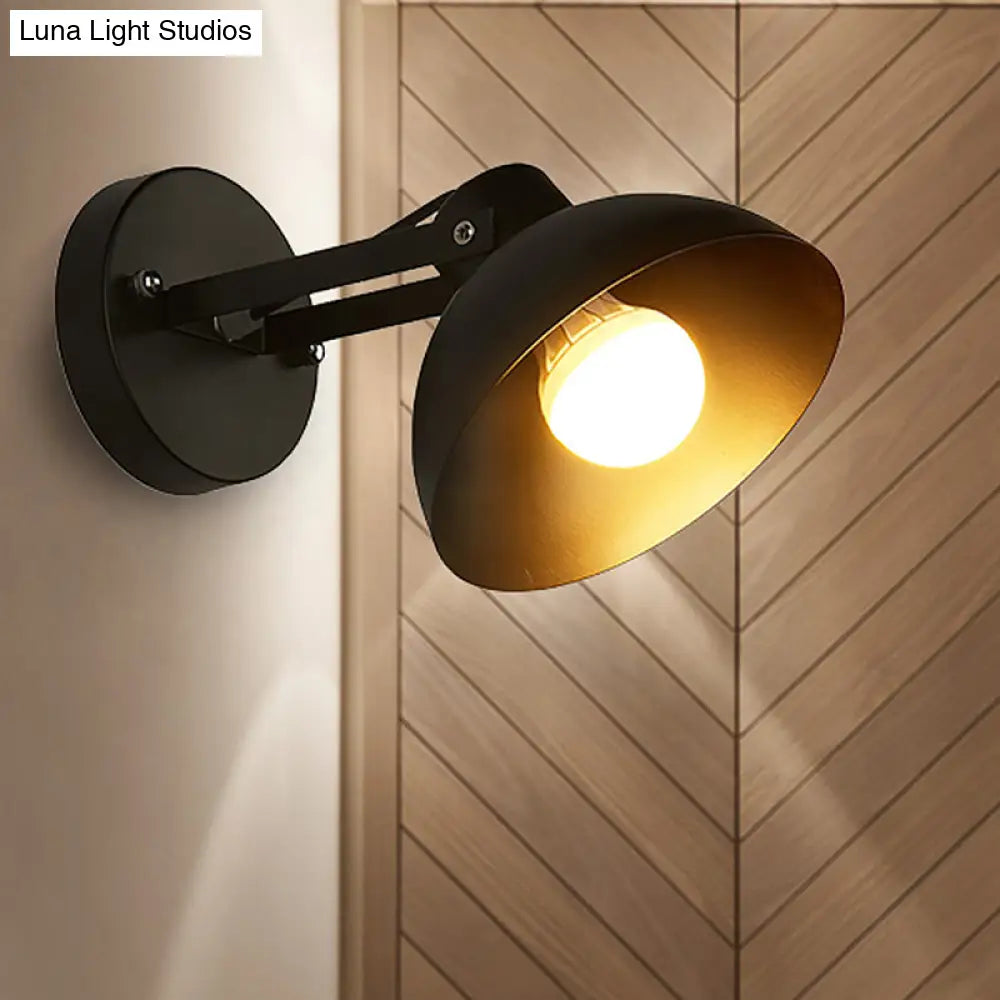 Industrial Style Metal Wall Lamp With Dome Shade - 1 Head Black Light Fixture
