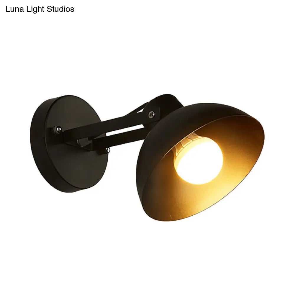 Industrial Style Metal Wall Lamp With Dome Shade - 1 Head Black Light Fixture