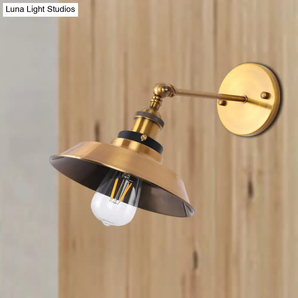 Industrial Style Metal Wall Lamp With Rotatable Barn/Cone Shade - Brass 1 Head Lighting Fixture For