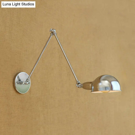 Industrial Style Metal Wall Lamp With Swing Arm & Domed Shade - Chrome Finish Bedroom Lighting 1