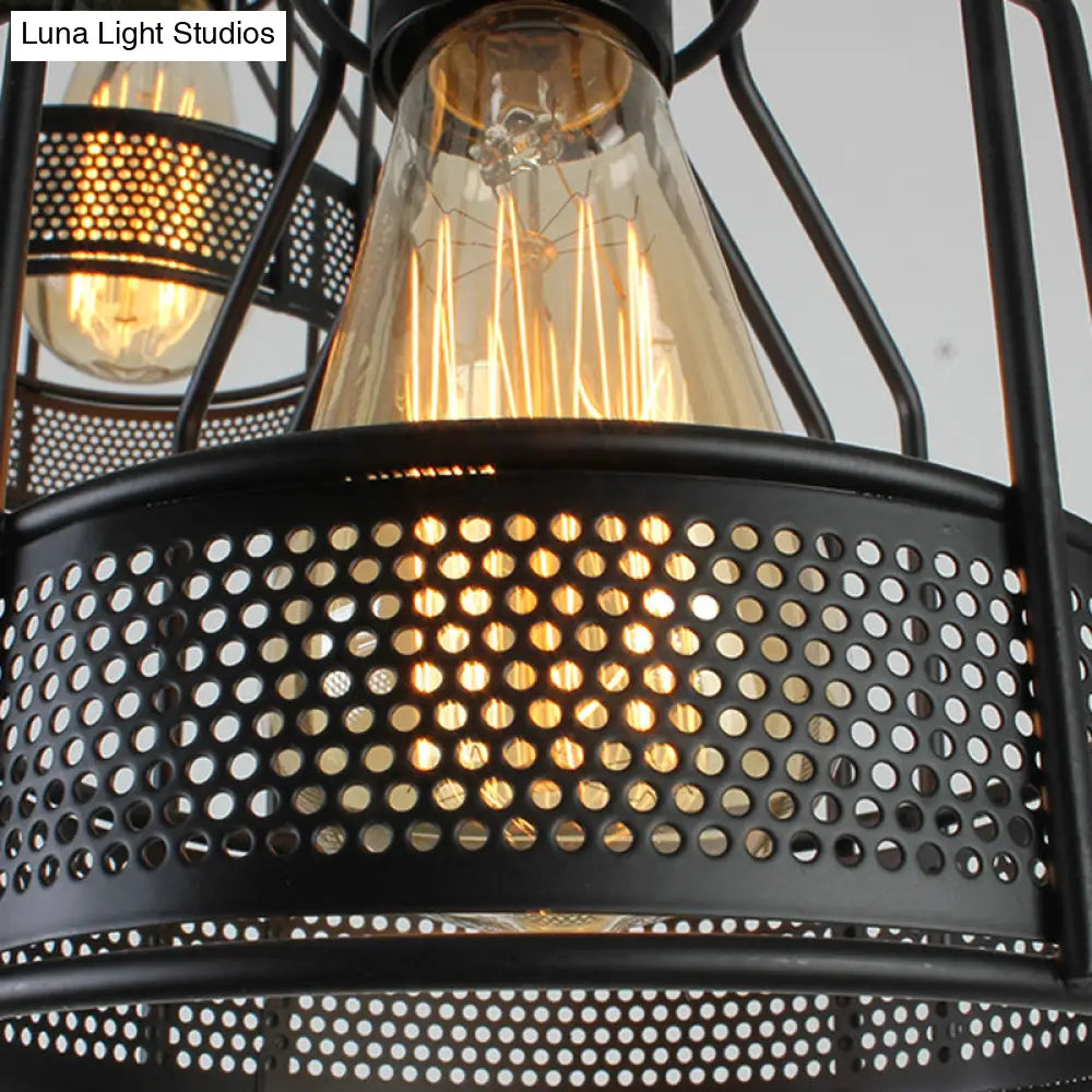 Industrial Style Metallic Black Wire Cage Pendant Light With 3 Heads - Perfect For Foyer Suspension
