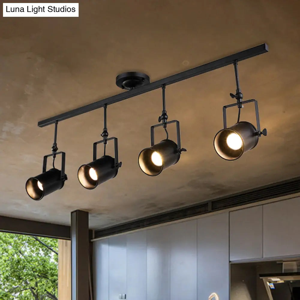 Industrial Style Metallic Cylinder Dining Room Semi-Flush Light Track Fixture - Rotatable