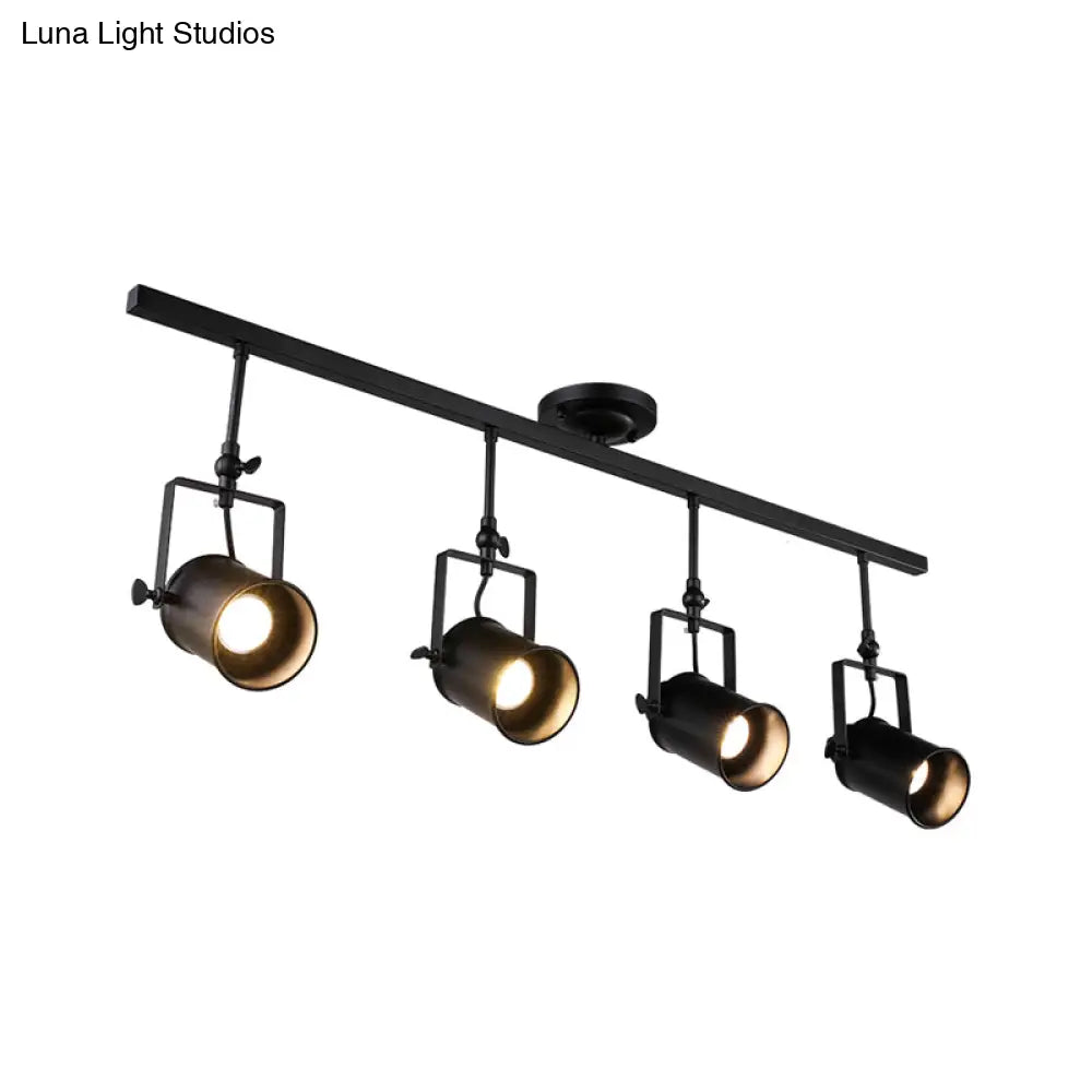 Industrial Style Metallic Cylinder Dining Room Semi-Flush Light Track Fixture - Rotatable