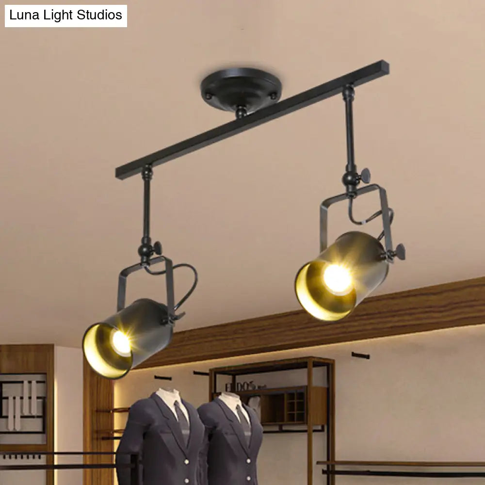 Industrial Style Metallic Cylinder Dining Room Semi-Flush Light Track Fixture - Rotatable