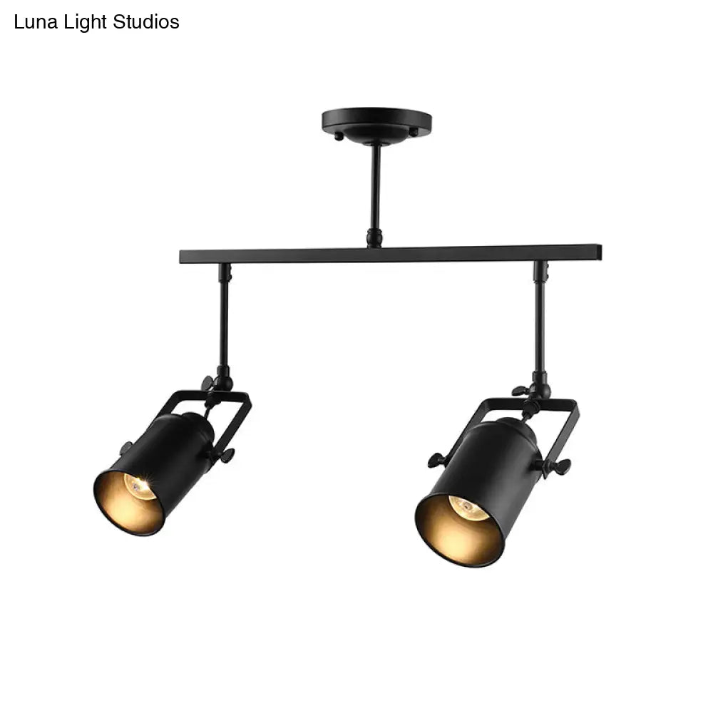 Industrial Style Metallic Cylinder Dining Room Semi-Flush Light Track Fixture - Rotatable