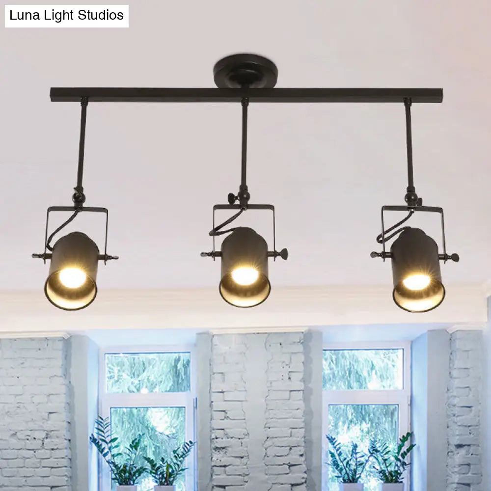 Industrial Style Metallic Cylinder Dining Room Semi-Flush Light Track Fixture - Rotatable