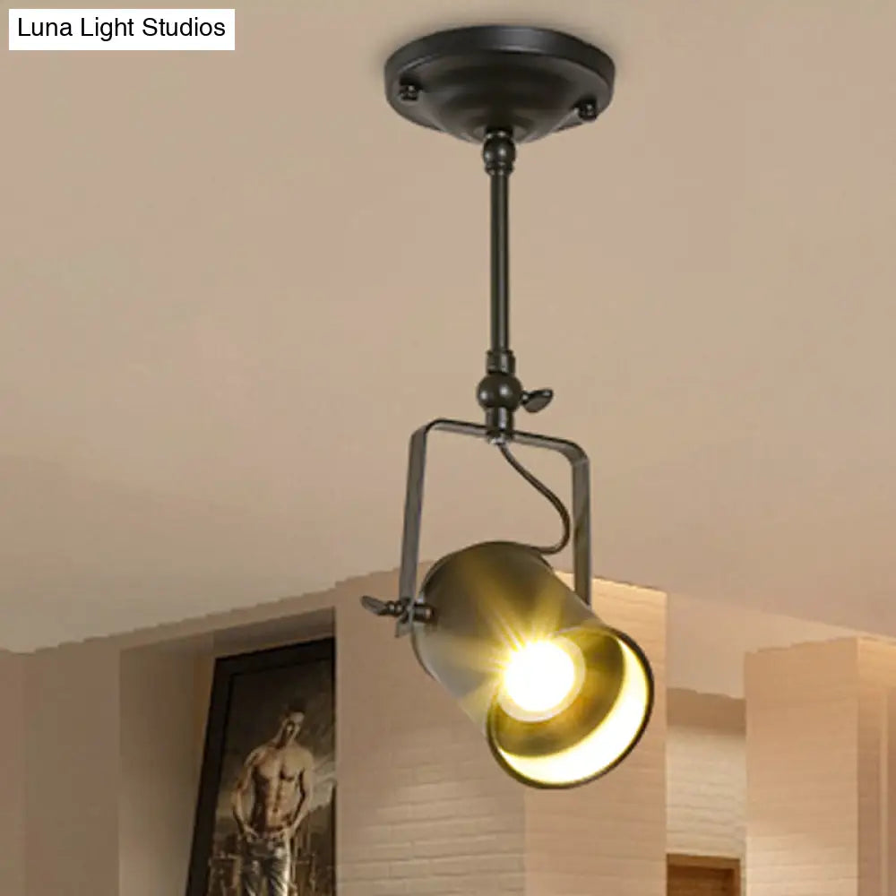 Industrial Style Metallic Cylinder Dining Room Semi-Flush Light Track Fixture - Rotatable
