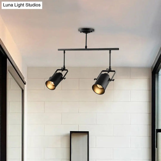Industrial Style Metallic Cylinder Dining Room Semi-Flush Light Track Fixture - Rotatable