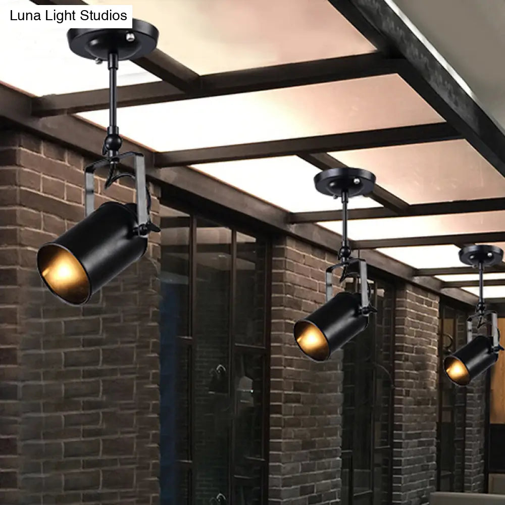 Industrial Style Metallic Cylinder Dining Room Semi-Flush Light Track Fixture - Rotatable