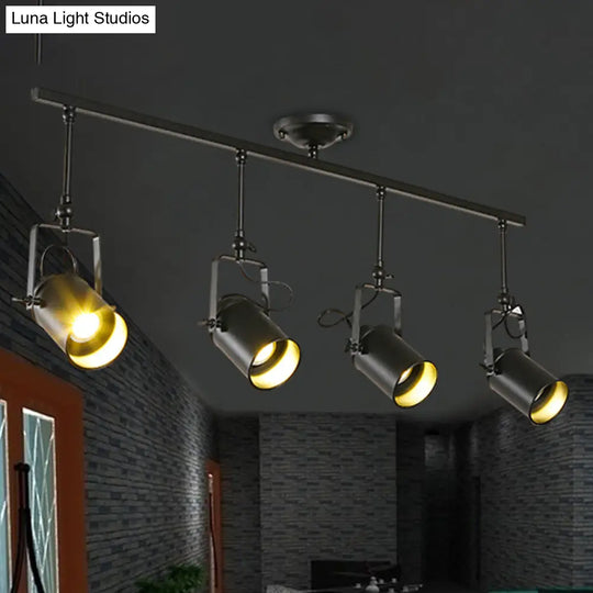 Industrial Style Metallic Cylinder Dining Room Semi-Flush Light Track Fixture - Rotatable