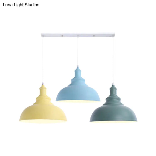 Industrial Style Metallic 3-Head Kitchen Ceiling Light With Multi-Colored Saucer/Dome Shades