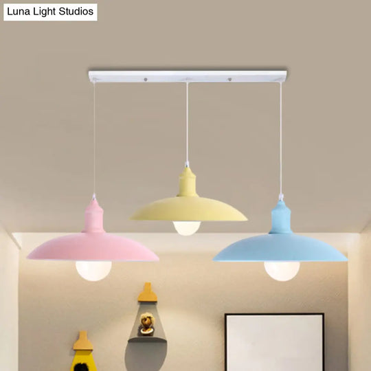 Industrial Style Metallic Kitchen Suspension Lamp - Multi Colored 3-Head Saucer/Dome Ceiling Light