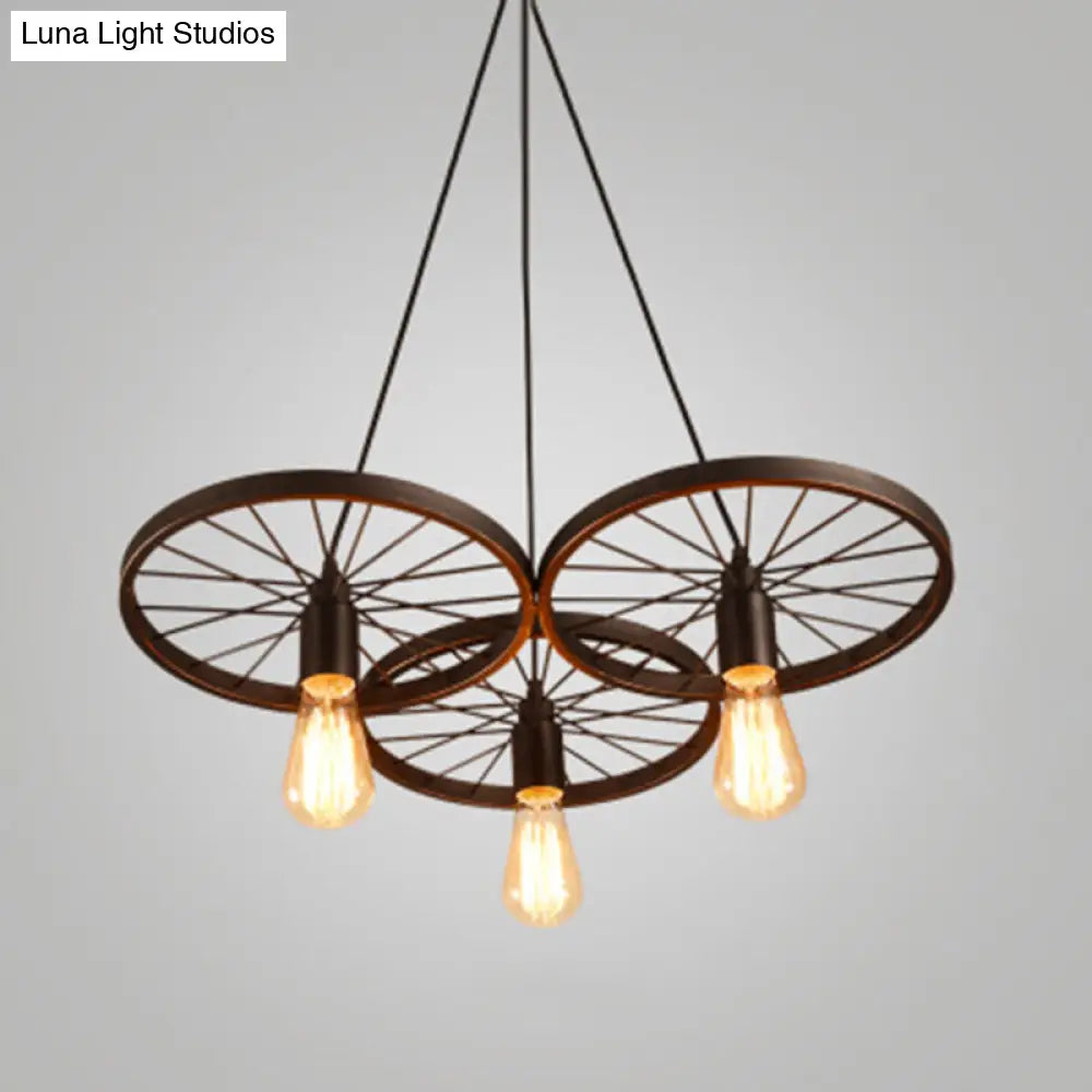 Metallic Industrial Style Multi-Light Pendant With Wheel Design Perfect For Restaurants 3 / Black