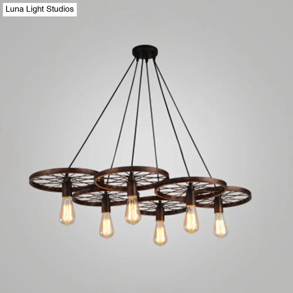 Metallic Industrial Style Multi-Light Pendant With Wheel Design Perfect For Restaurants 6 / Rust