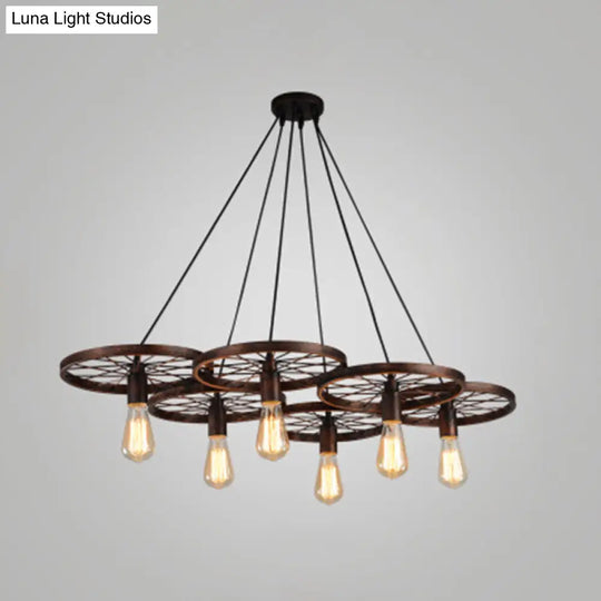 Metallic Industrial Style Multi-Light Pendant With Wheel Design Perfect For Restaurants 6 / Rust