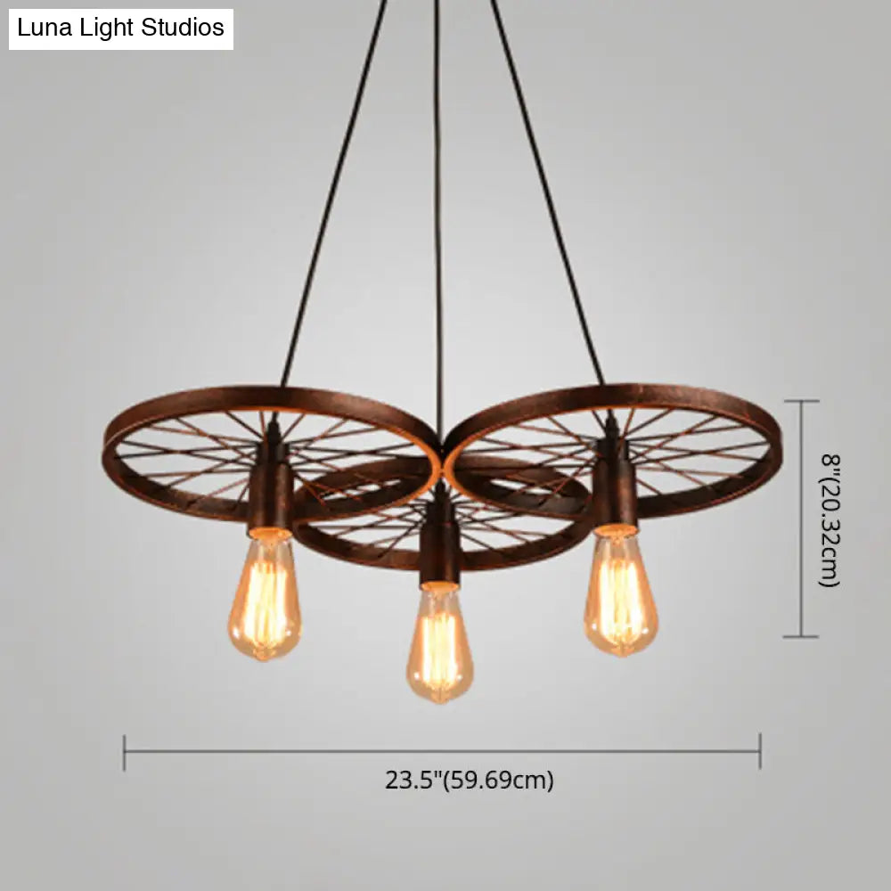 Industrial Style Metallic Multi-Light Pendant With Wheel Design - Perfect For Restaurants