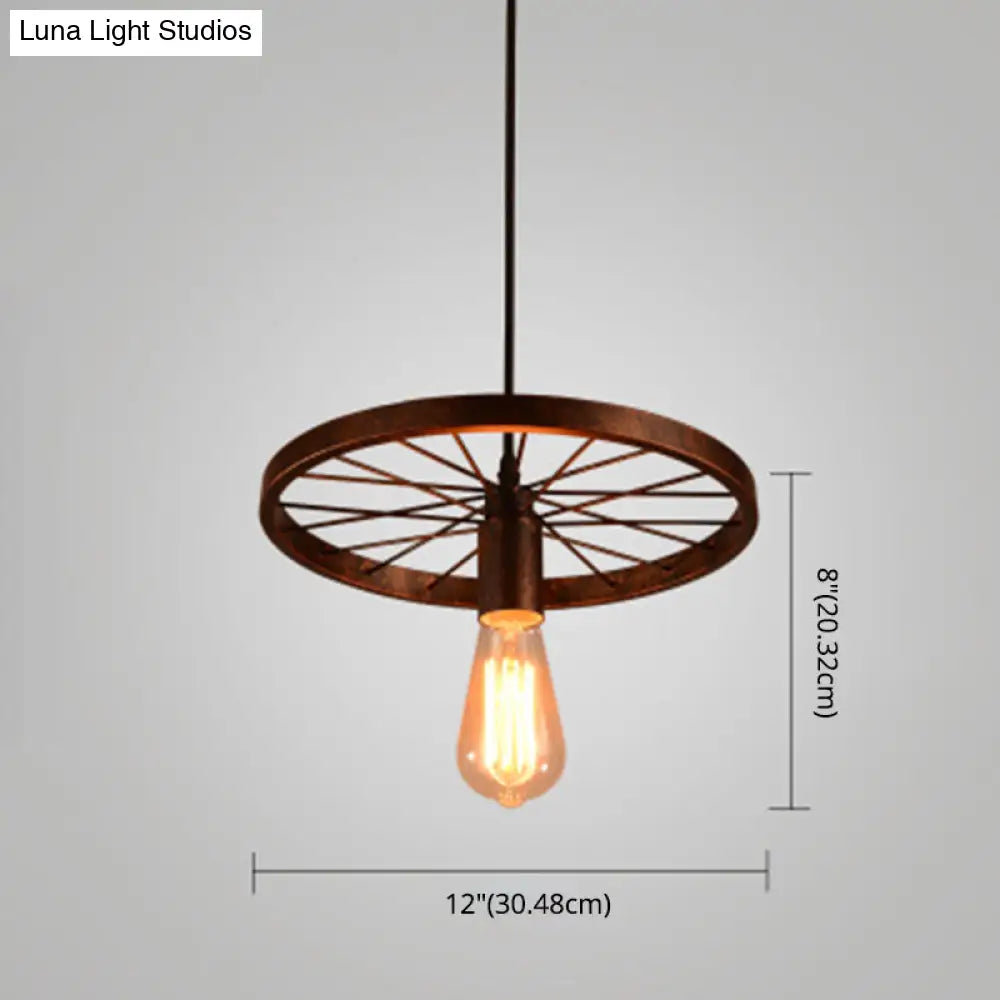 Metallic Industrial Style Multi-Light Pendant With Wheel Design Perfect For Restaurants