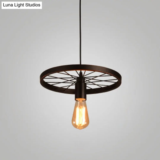 Metallic Industrial Style Multi-Light Pendant With Wheel Design Perfect For Restaurants 1 / Black