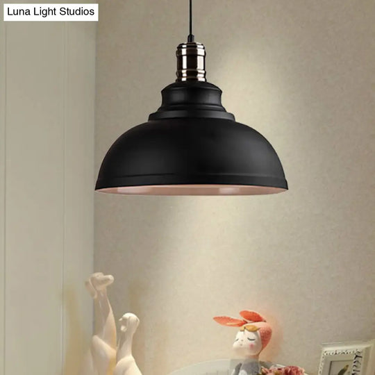 Industrial Style Metallic Pendant Ceiling Light - 12’/14’/16’ Dia 1 Bowl Shade Black/White Inner