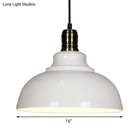 Industrial Style Metallic Pendant Ceiling Light - 12’/14’/16’ Dia 1 Bowl Shade Black/White Inner