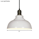 Industrial Style Metallic Pendant Ceiling Light - 12’/14’/16’ Dia 1 Bowl Shade Black/White Inner