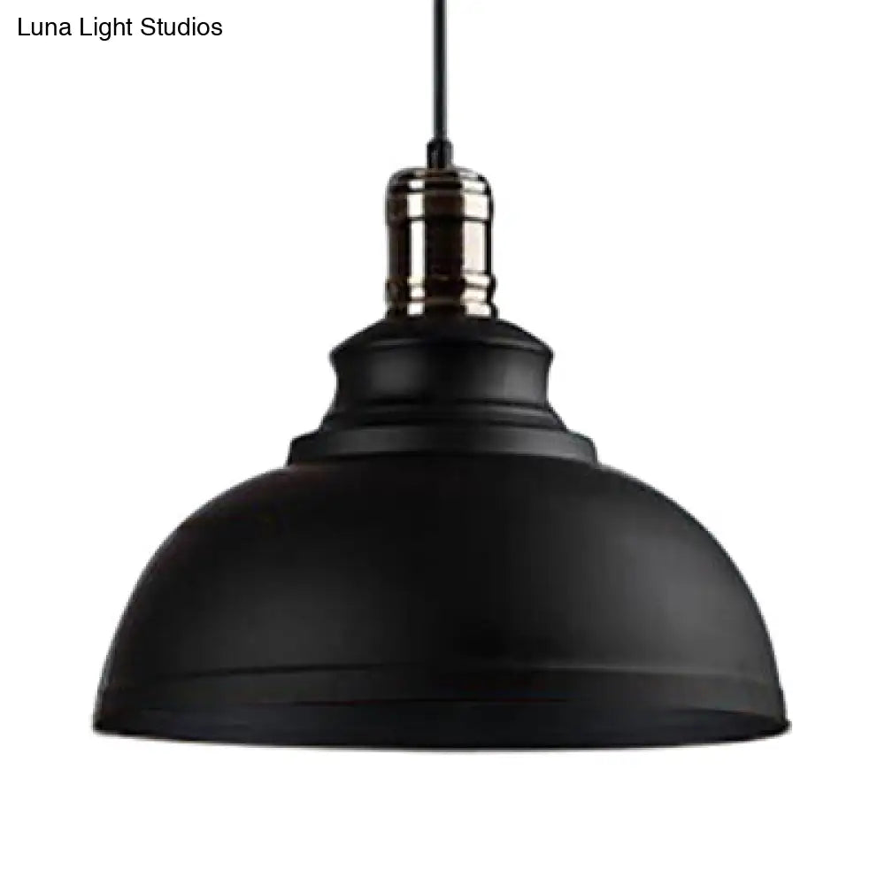 Industrial Style Metallic Pendant Ceiling Light - 12’/14’/16’ Dia 1 Bowl Shade Black/White Inner