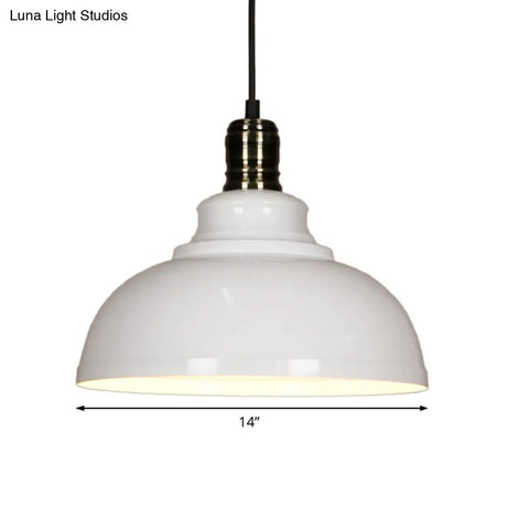 Industrial Style Metallic Pendant Ceiling Light - 12’/14’/16’ Dia 1 Bowl Shade Black/White Inner
