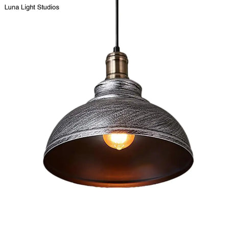 Industrial Style Metallic Pendant Ceiling Light - 12’/14’/16’ Dia 1 Bowl Shade Black/White Inner