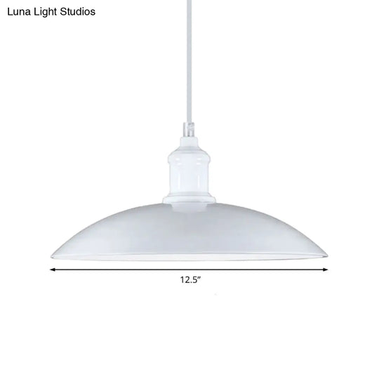 Industrial Style Metallic Saucer Pendant Light - 12.5’/16’ W 1 Black/White For Living Room Ceiling