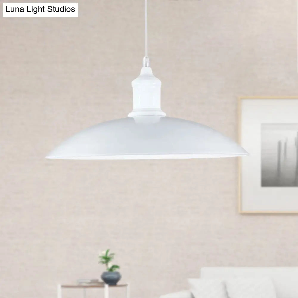 Industrial Style Metallic Saucer Pendant Light - 12.5’/16’ W 1 Black/White For Living Room Ceiling