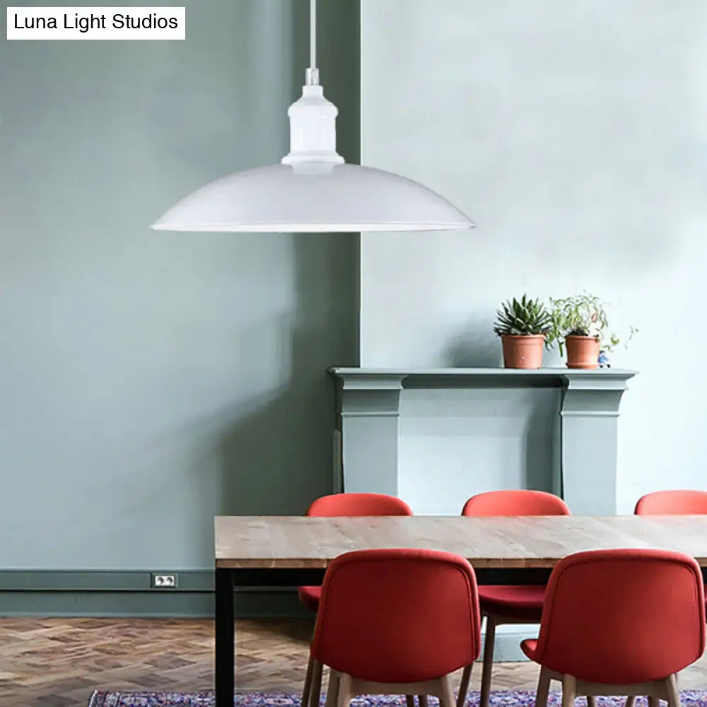 Industrial Style Metallic Saucer Pendant Light - 12.5’/16’ W 1 Black/White For Living Room