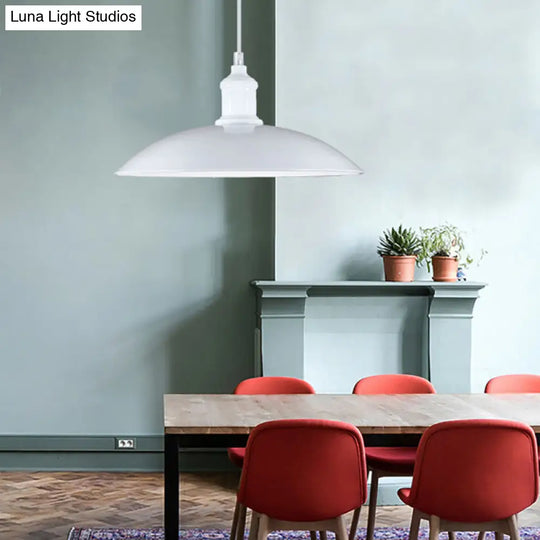 Industrial Style Metallic Saucer Pendant Light - 12.5’/16’ W 1 Black/White For Living Room