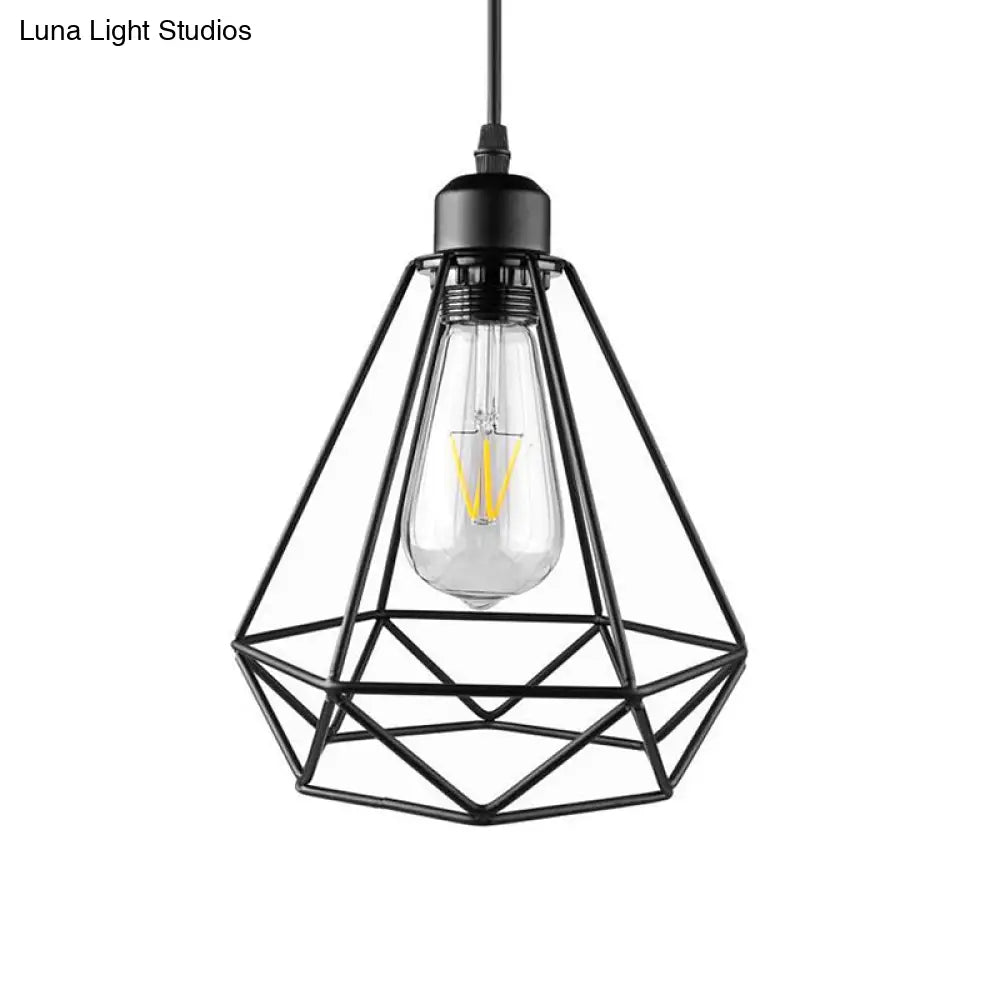 Industrial Style Mini Pendant Lighting With Cage Shade - 1 Light Black/Bronze Metal Ceiling Lamp