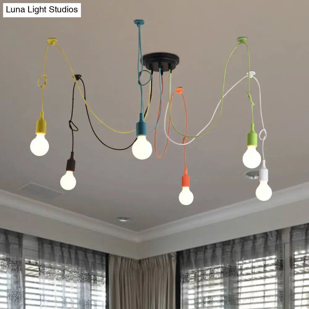 Industrial Style Swag Pendant Lighting Fixture With 6 Multi Colored Metal Lights Ideal For