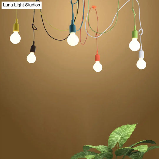 Industrial Style Swag Pendant Lighting Fixture With 6 Multi Colored Metal Lights Ideal For