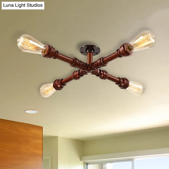 Industrial Style Oil Rubbed Bronze Semi Flush Ceiling Light With 4 Bare Bulbs