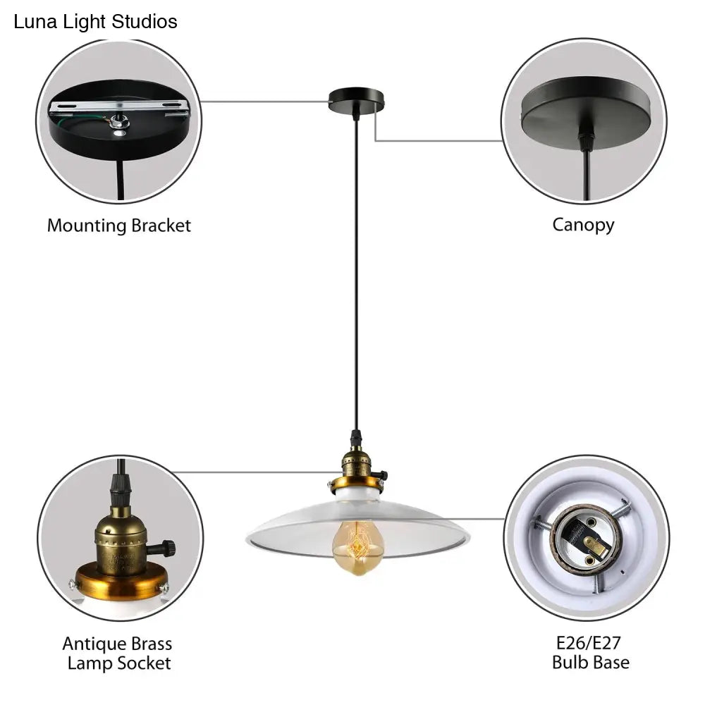 Industrial Style Saucer Metal Pendant Ceiling Light In Black/White - Perfect For Living Room