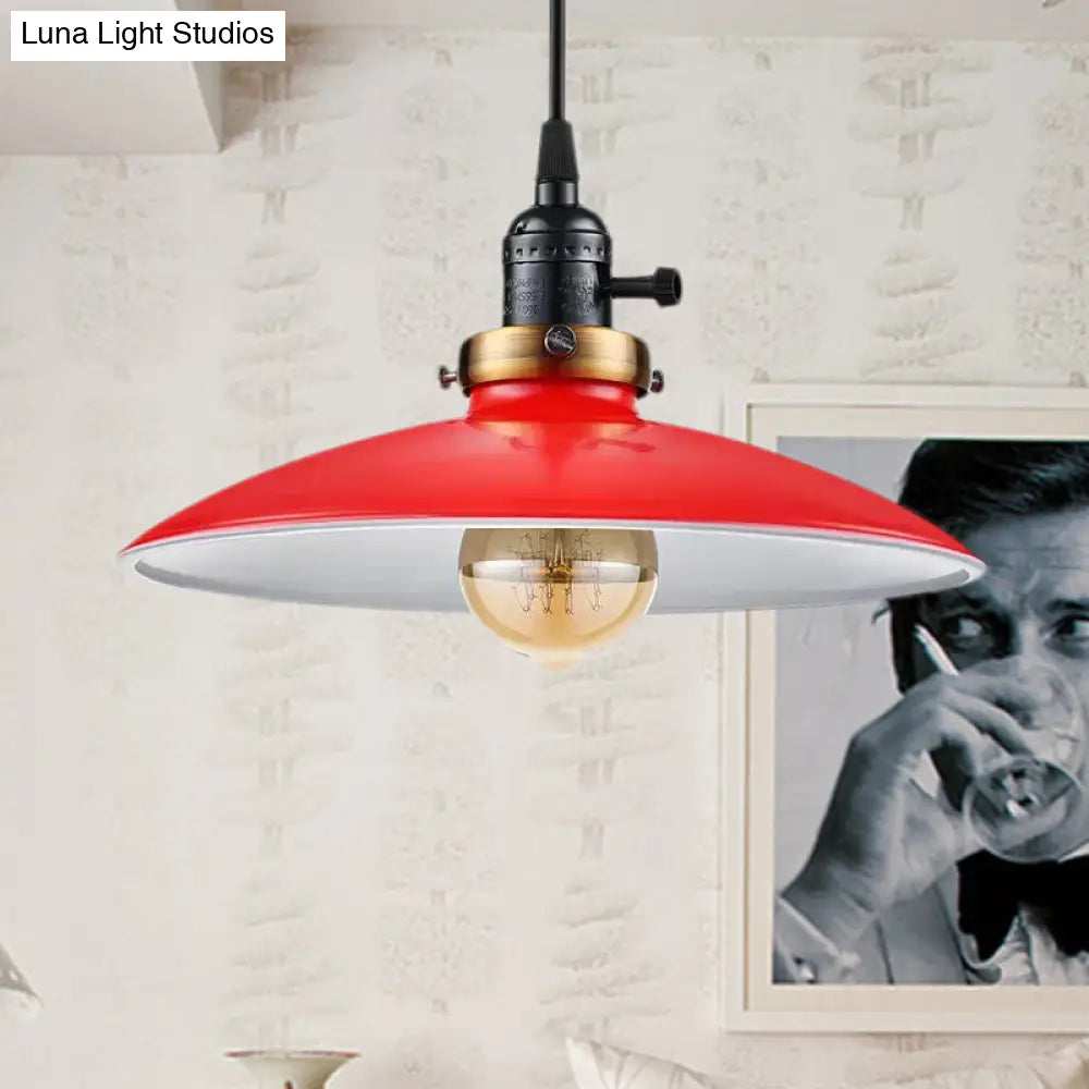 Industrial Style Saucer Metal Pendant Ceiling Light In Black/White For Living Room