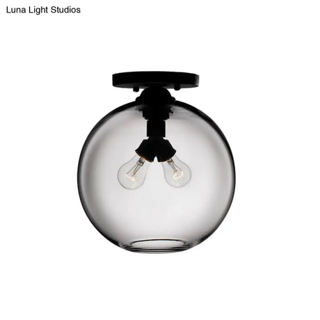 Industrial Style Semi-Flush Ceiling Light With Globe Shade In Red/Brown/Blue Glass For Dining Room