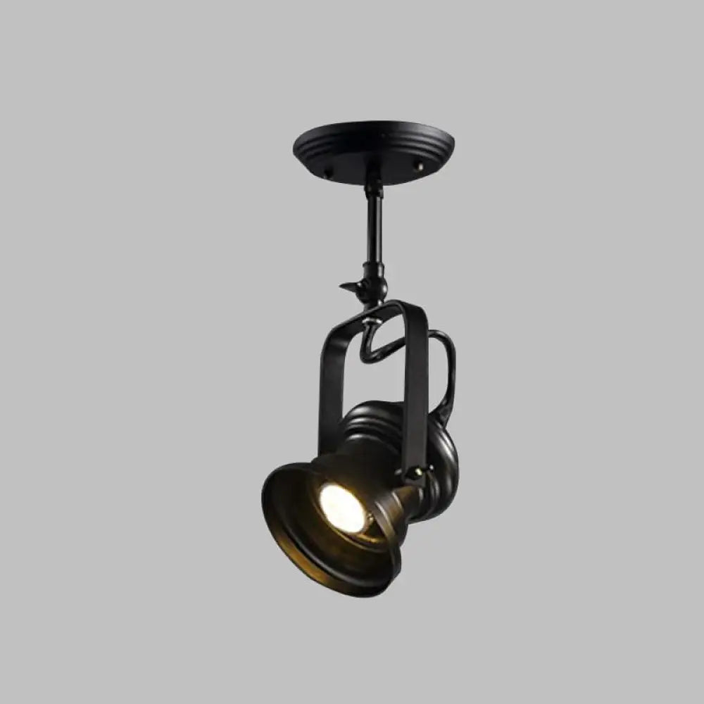 Industrial Style Semi Flush Mount Light Fixture 1-Light Metal Camera Spotlight Mount Lamp In Black