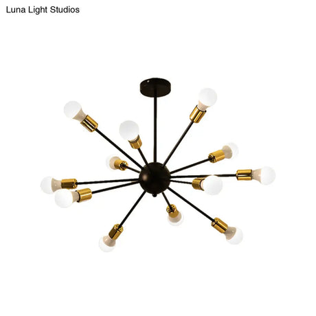 Industrial Style Sputnik Semi Flush Mount Ceiling Light Fixture - 12-Lights Black Finish